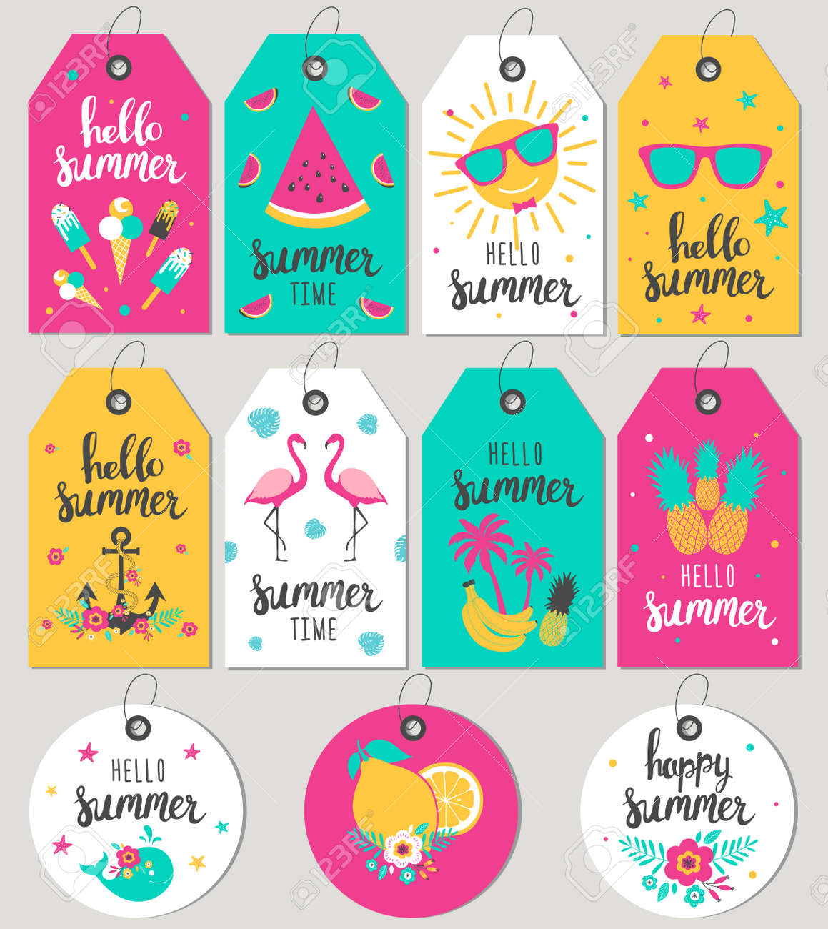 set hello summer gift tags and cards vector illustration royalty summer gift tags