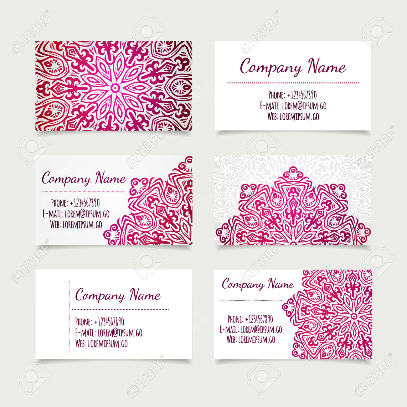 conjunto de plantillas para tarjetas de retro con mandala formato para tarjetas de presentacion