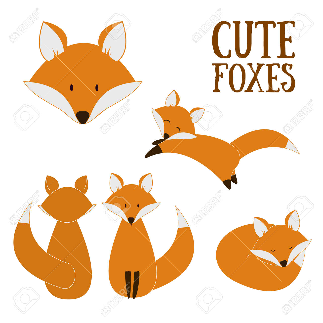 Set of cute foxes. Vector cartoon fox isolated on white. Sitting, sleeping, jumping fox. Flat design illustration. - 45117723 Set of cute foxes. Vector cartoon fox isolated on white. Sitting, sleeping, jumping fox. Flat design illustration. - 45117723