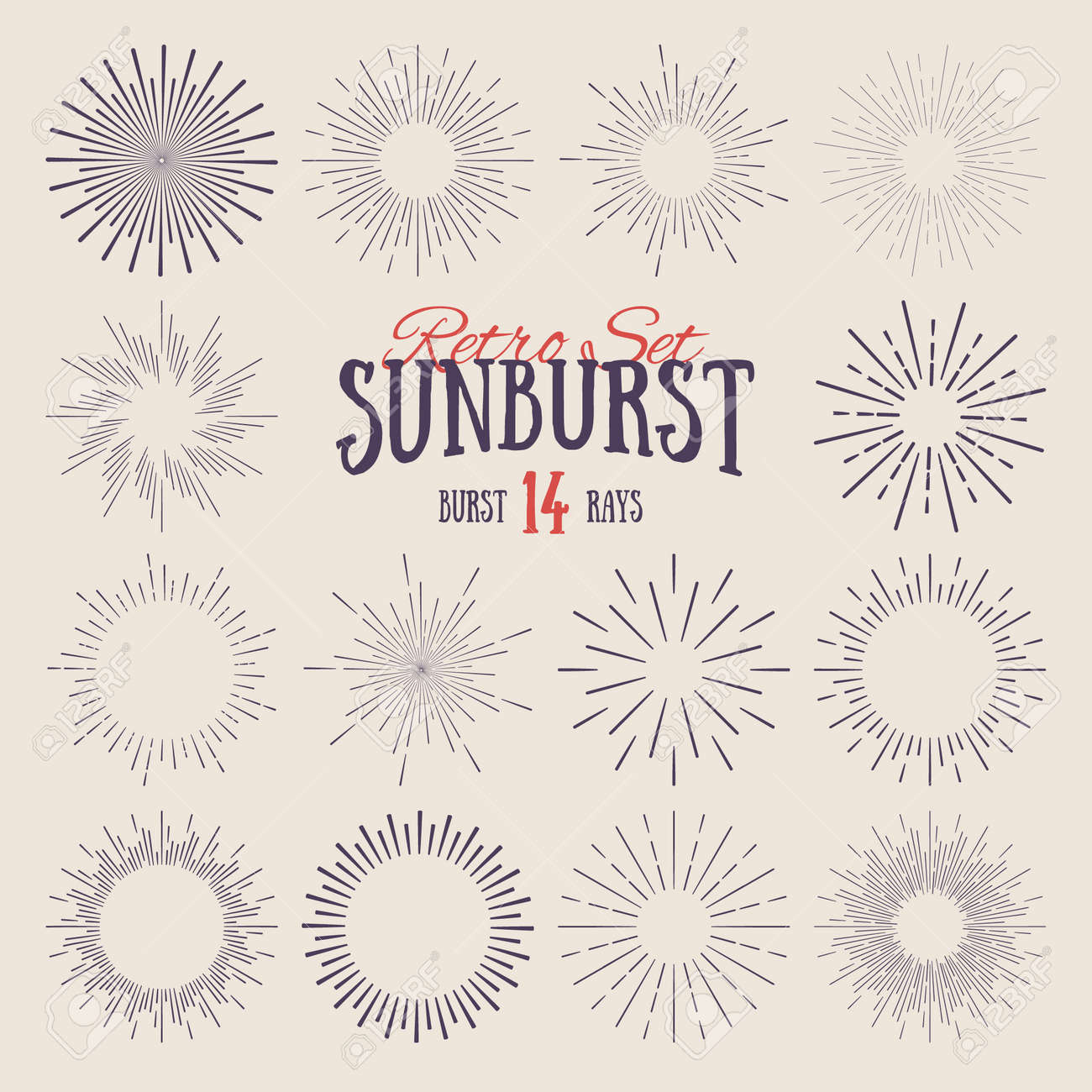 Set of vintage linear sunbursts. Perfect for logo design. Vector illustration. - 45116754 Set of vintage linear sunbursts. Perfect for logo design. Vector illustration. - 45116754