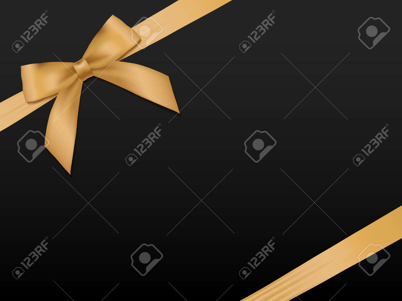 Gold Bow with ribbons. Shiny holiday gold satin ribbon on black background. Gift coupon, voucher, card template. - 51069340 Gold Bow with ribbons. Shiny holiday gold satin ribbon on black background. Gift coupon, voucher, card template. - 51069340