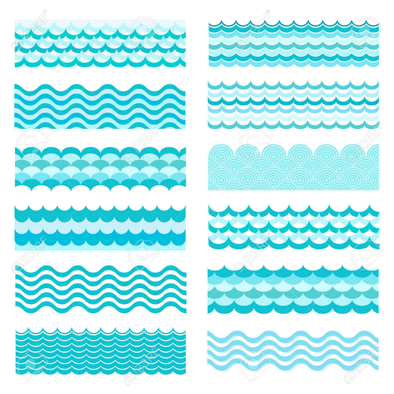 collection of marine waves sea wavy ocean art water design