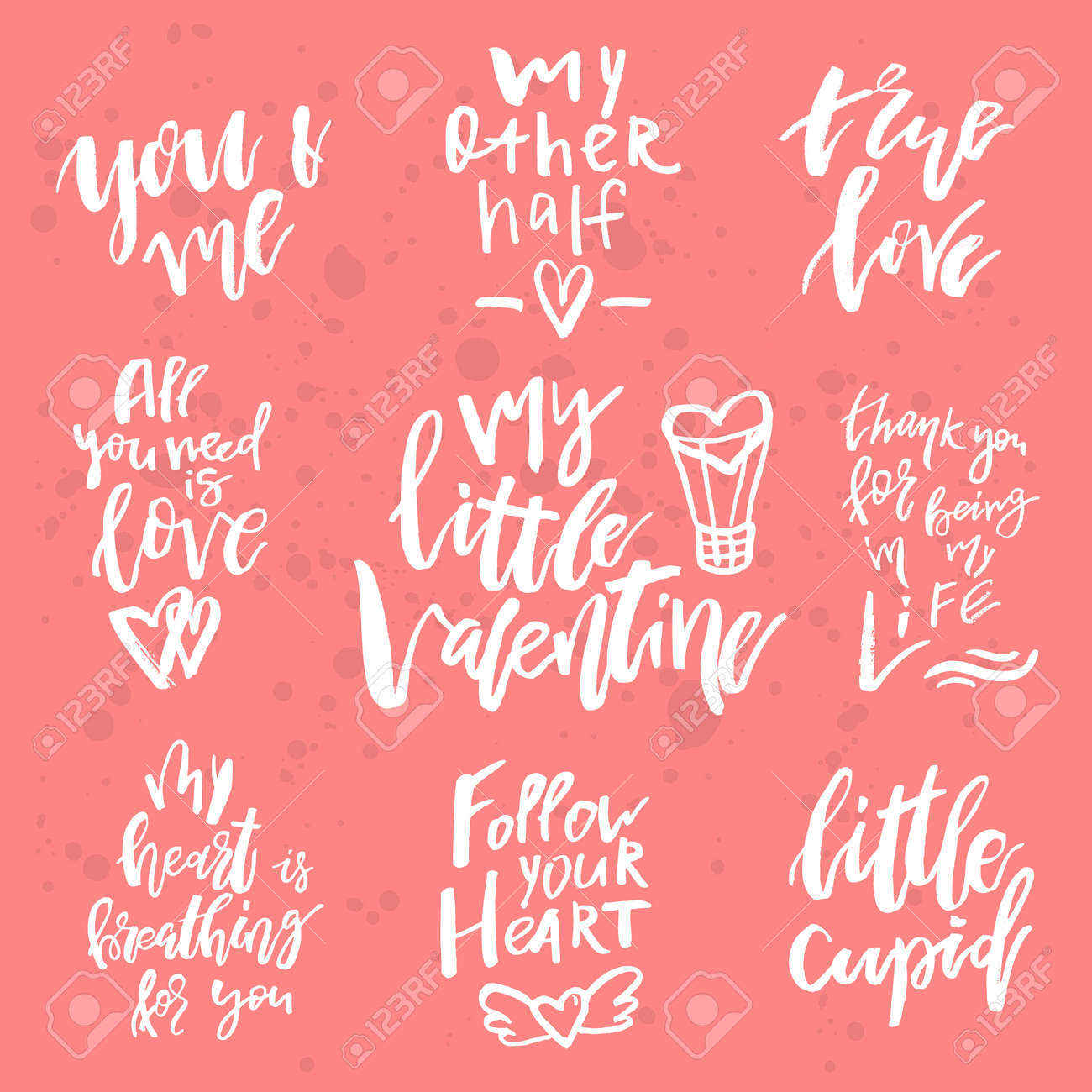 set of valentines day romantic handwritten quotes and slogans good