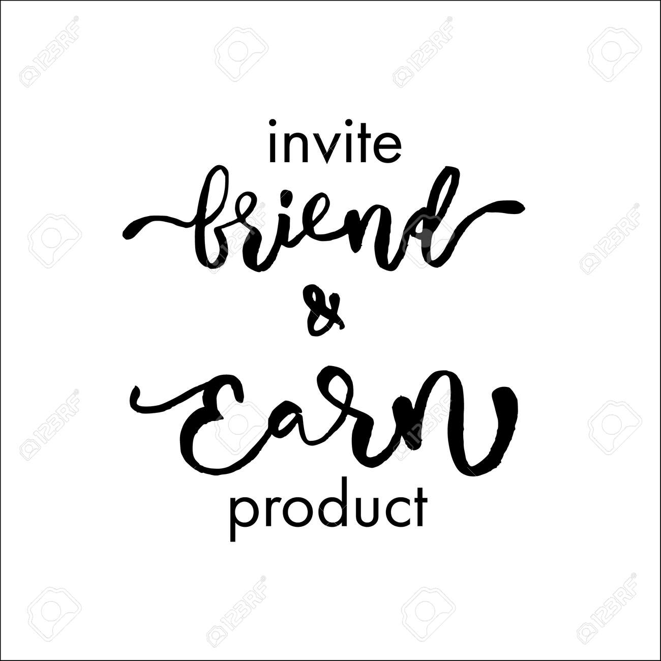 Refer a friend vector lettering. Referral marketing phrase isolated on white background. Handwritten brush pen calligraphy poster for loyalty program. Attract customers flyer. Start referring, invite - 131442233 Refer a friend vector lettering. Referral marketing phrase isolated on white background. Handwritten brush pen calligraphy poster for loyalty program. Attract customers flyer. Start referring, invite - 131442233