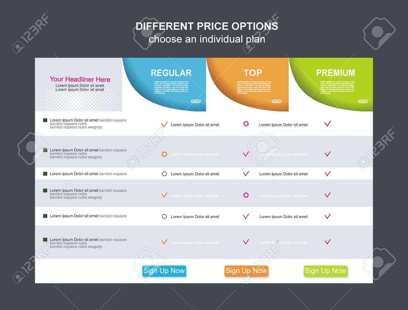 price list widget with 3 payment plans for online services pricing price plans