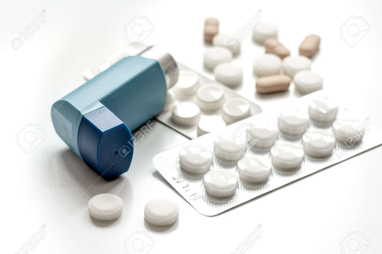 concept asthma and treatment on white background top view - 68545212 concept asthma and treatment on white background top view - 68545212