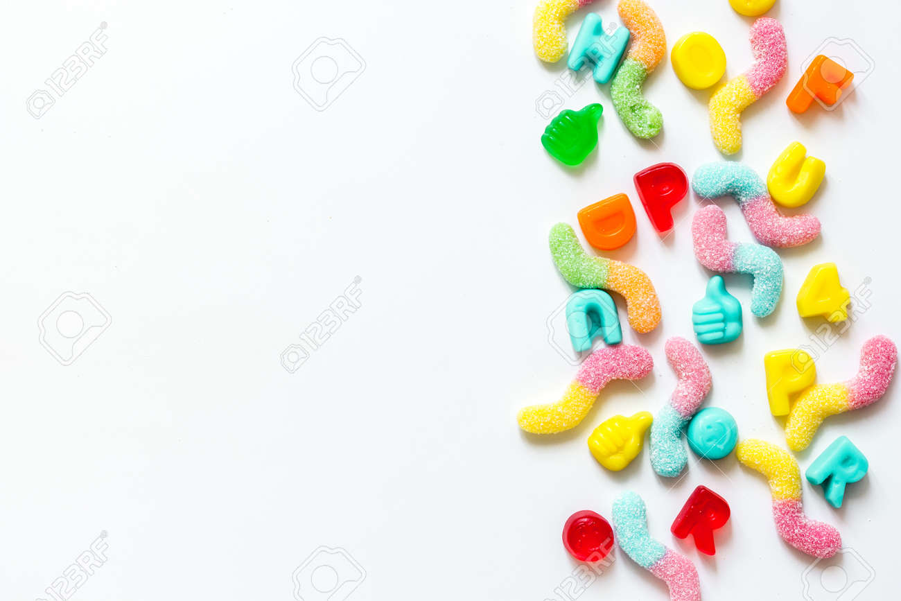 Download Closeup Of Candy On White Table Background Top View Mockup Stock Photo Picture And Royalty Free Image Image 75822442