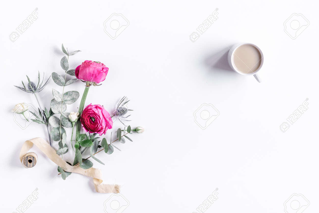 Floral pattern with bright flower on white background top view mockup - 80985728 Floral pattern with bright flower on white background top view mockup - 80985728