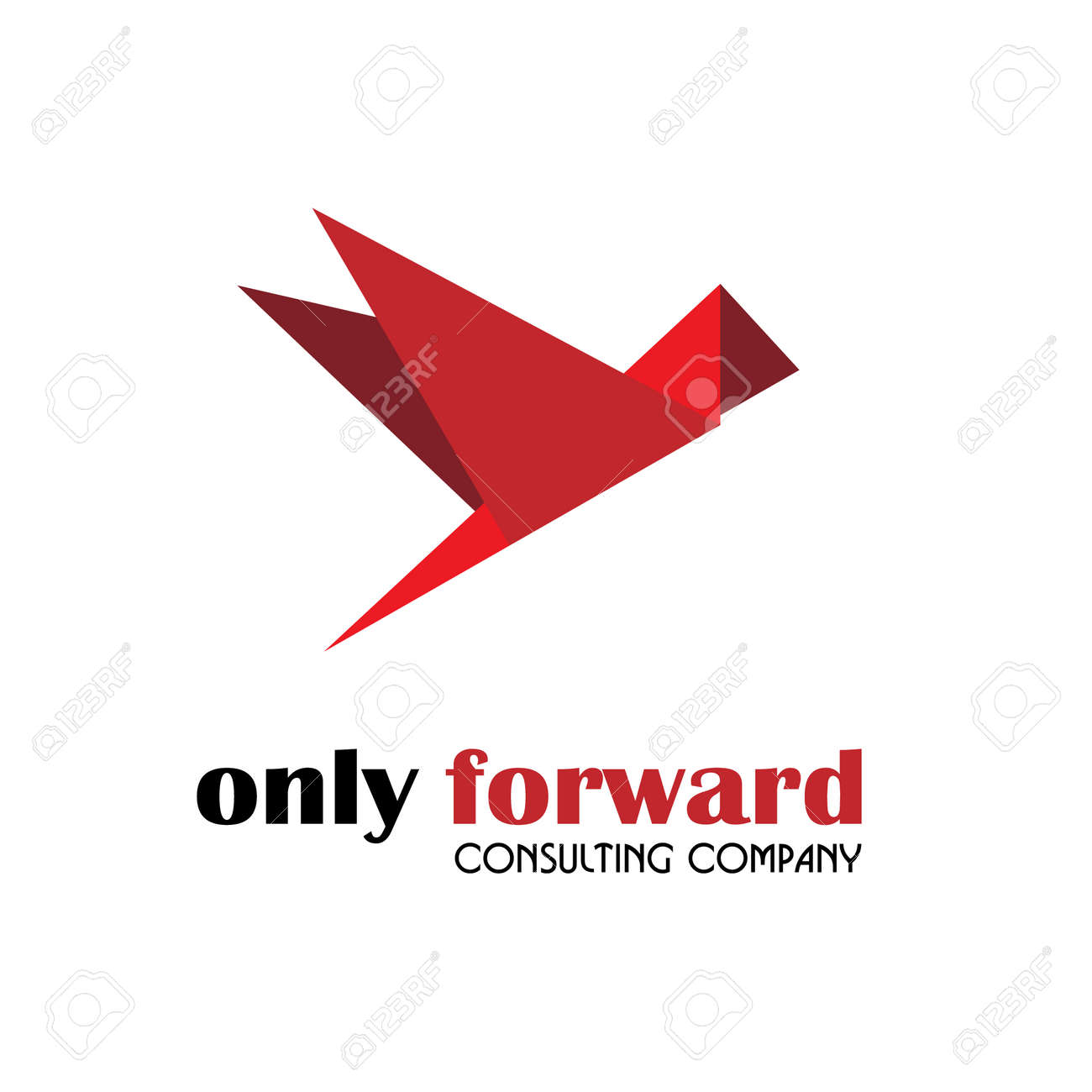 Logo Société De Conseil En Avant Vector Logo Dans Le Style Des Oiseaux Dorigami Rouge Qui Vole Vers Lavant Pour Les Entreprises Et La Conception