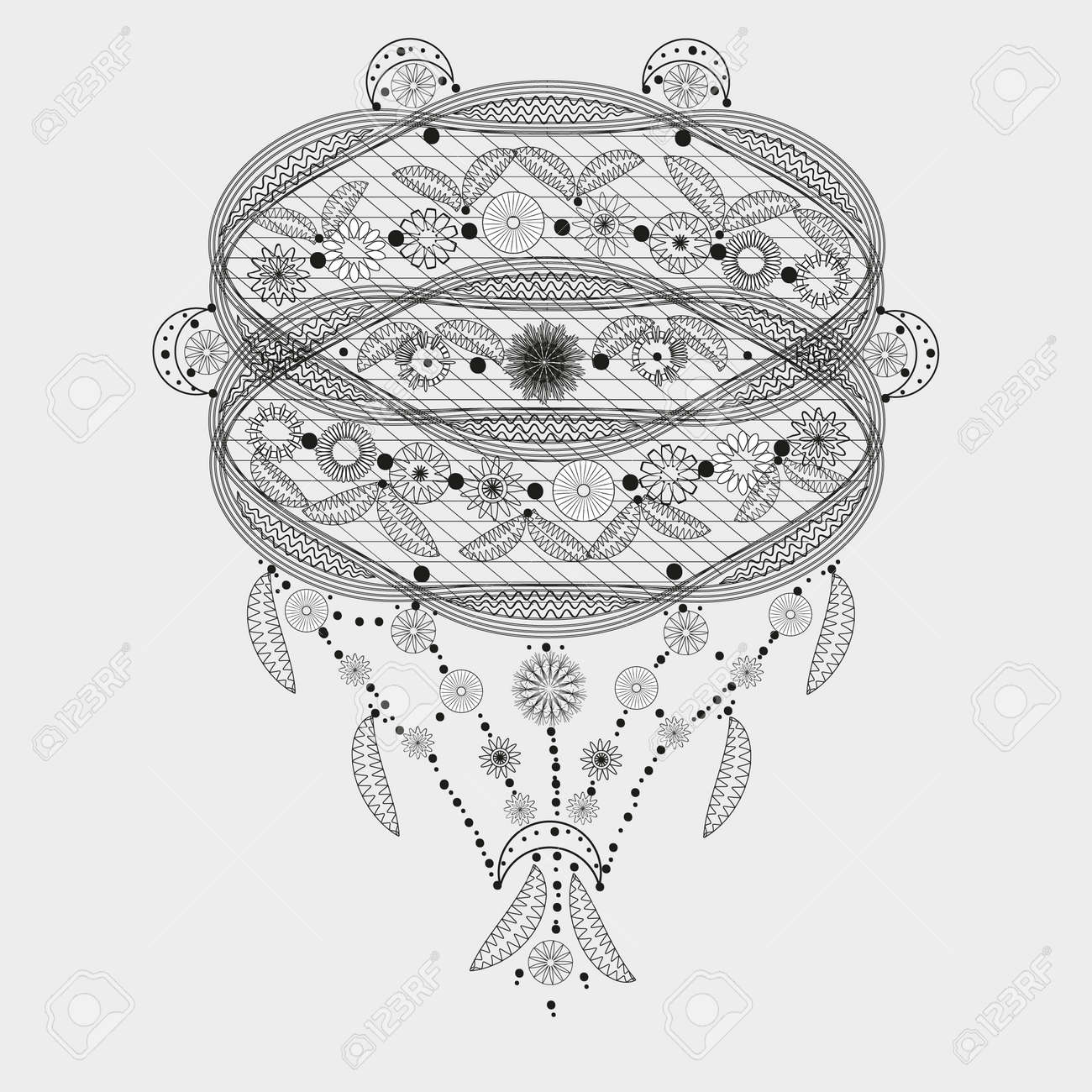 花パターン タトゥー透かし彫り抽象的なデザイン装飾絵画の Henna の革飾り民族スタイル花体にカール葉スポット月民芸対称円 Eps10 ベクター イラスト ストック グラフィックのイラスト素材 ベクタ Image