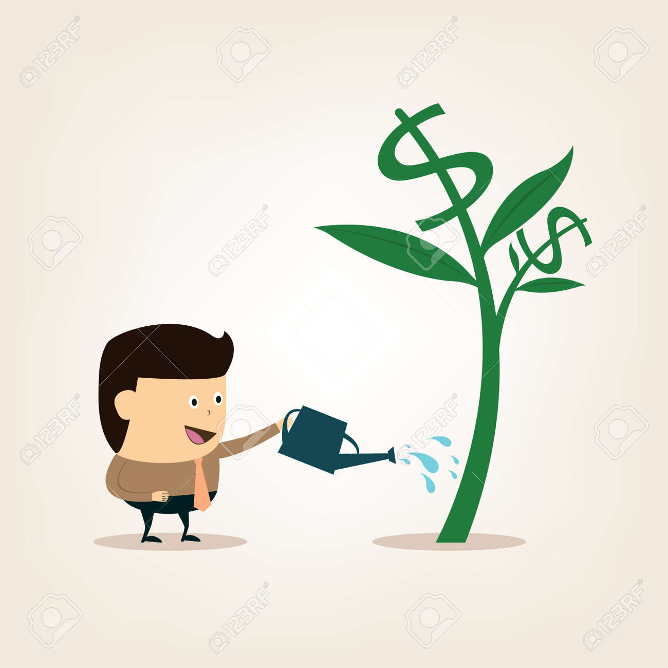 Cartoon Businessman During Watering The Money Tree Royalty Free - cartoon businessman during watering the money tree stock vector 22848390