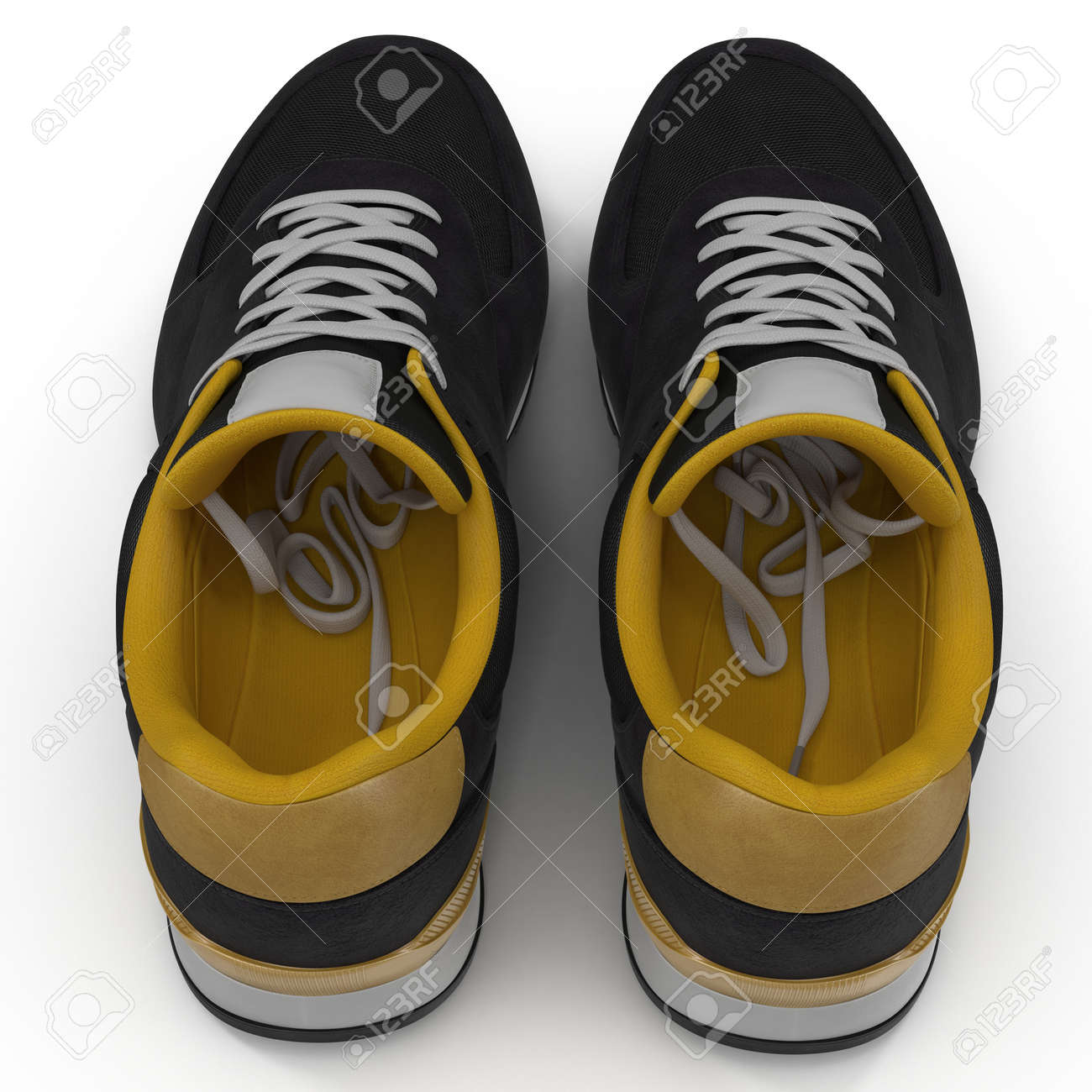 Zapatillas De Deporte Modernas Marca En Un Blanco. Vista Trasera. Ilustración 3d Fotos, Retratos, Y Fotografía De Archivo Libres De Derecho. Image 69808923.