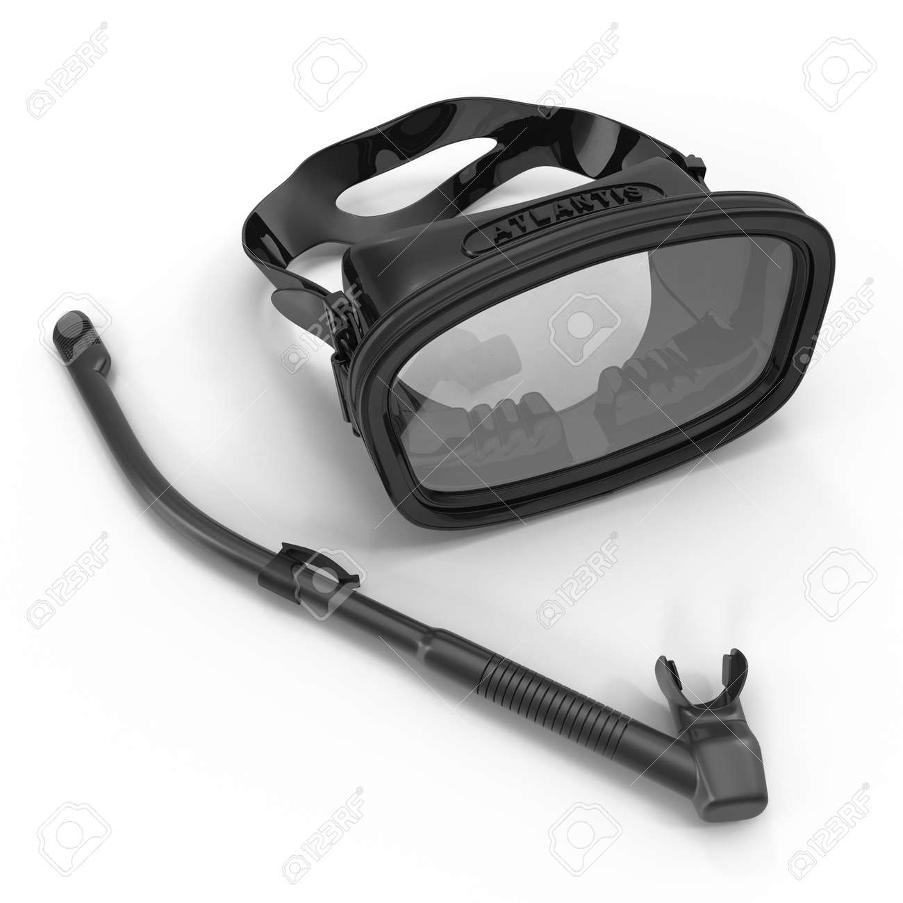 Plongée En Apnée Et Masque Sur Blanc. Illustration 3D Banque D