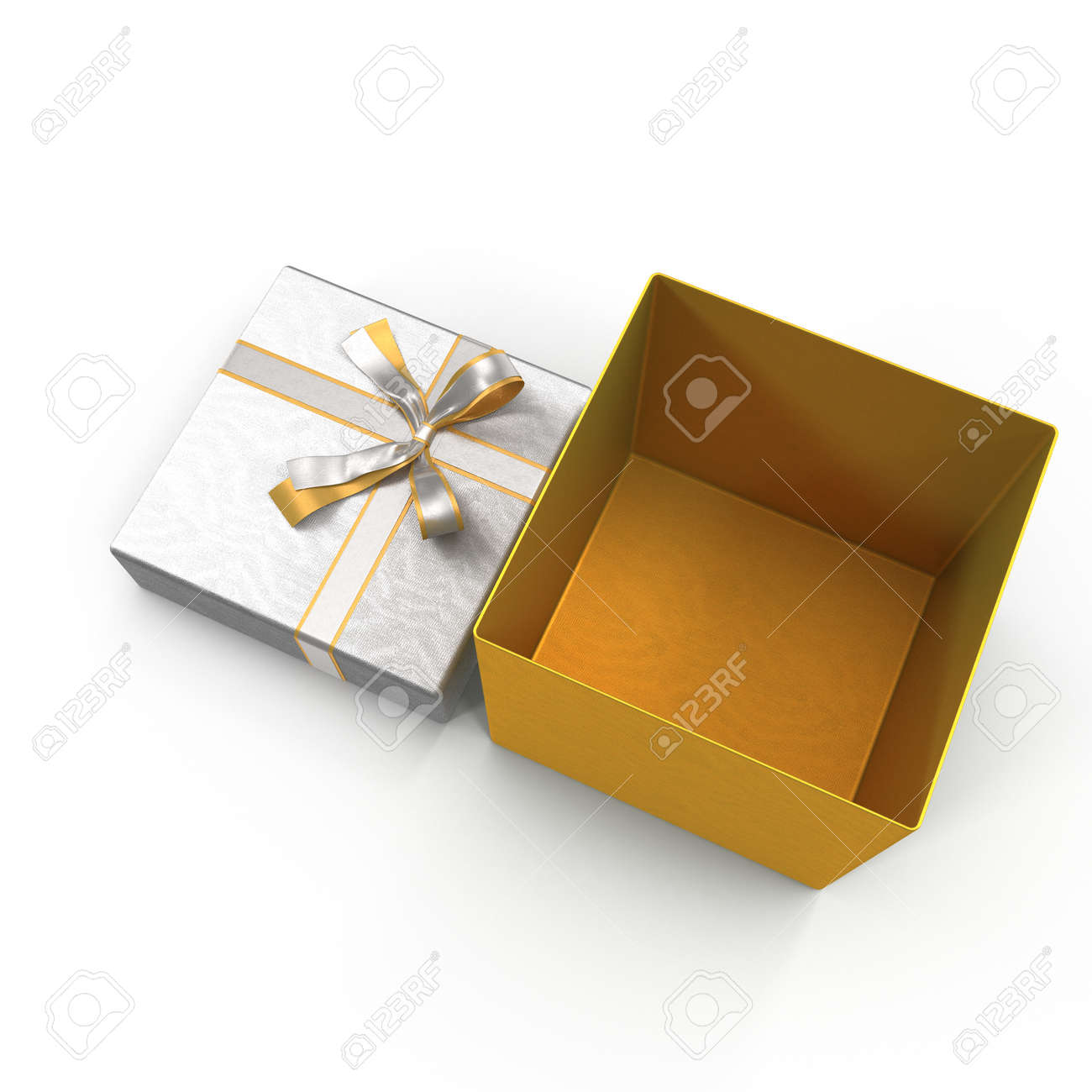 Download Yellow Gift Box With Silver Ribbon Bow On White Background 3d Stock Photo Picture And Royalty Free Image Image 77265155 PSD Mockup Templates