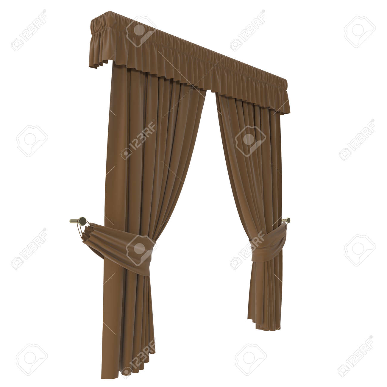 Rideau Marron Classique. Isolé Sur Fond Blanc Illustration 3D, Un ... Rideau Marron Classique. Isolé Sur Fond Blanc Illustration 3D, Un ...