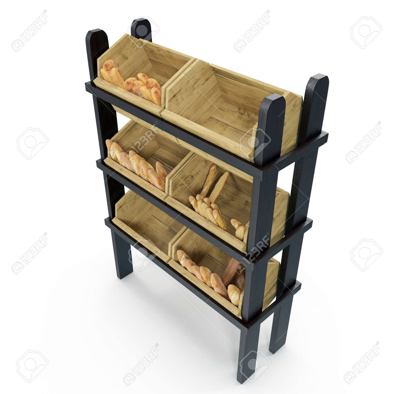 白い背景の上の木製パン陳列棚 3 D イラスト クリッピング パス の写真素材 画像素材 Image