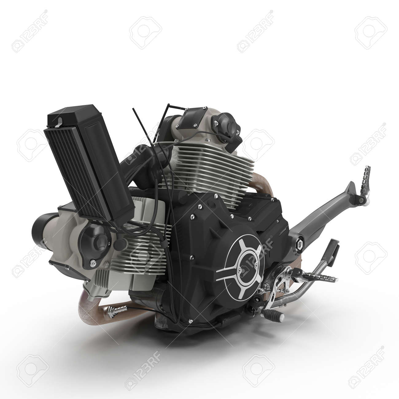 白のモーターバイクエンジンブロック 3dイラストレーション の写真素材 画像素材 Image