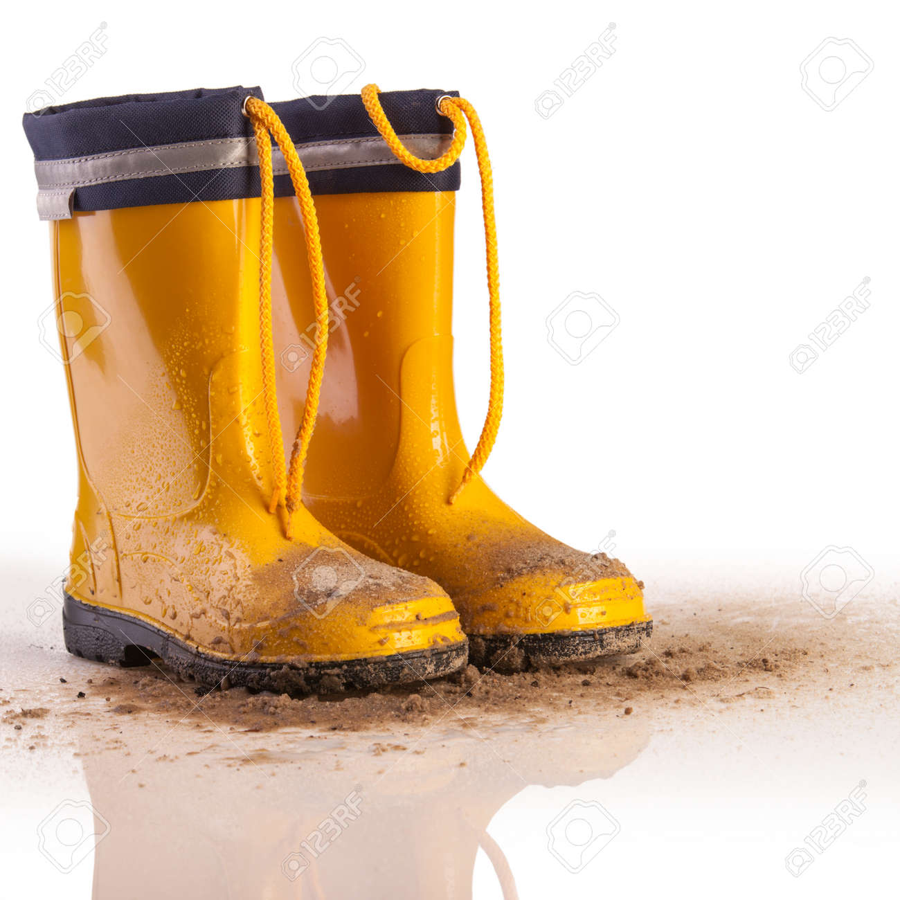 Yellow Rubber Boots For Children In Mud 