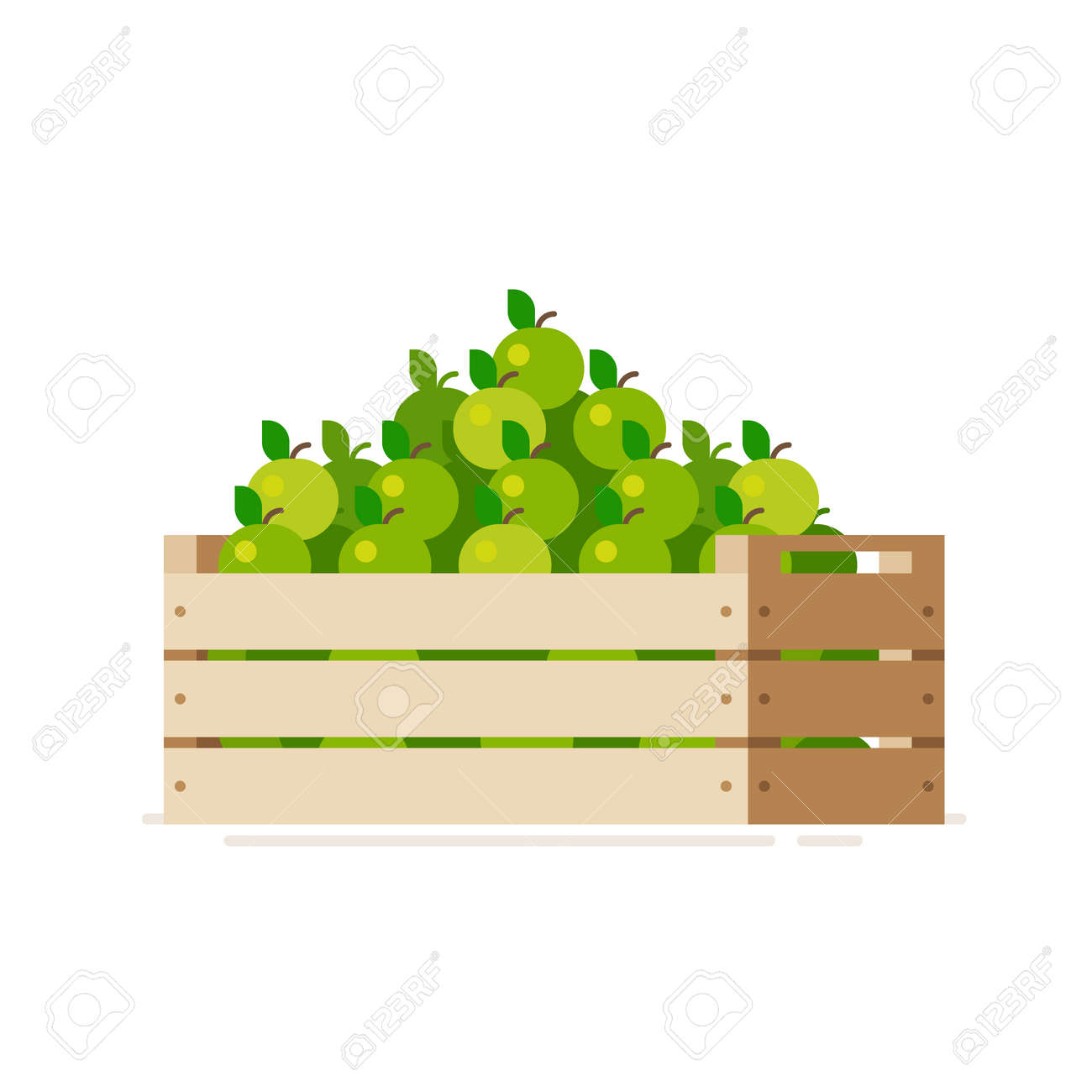 Wooden Crate Box Full Of Fresh Apples Isolated On A White Background Vector Illustration Wooden Crate Box Full Of Fresh Apples Isolated On A White Background Vector Illustration