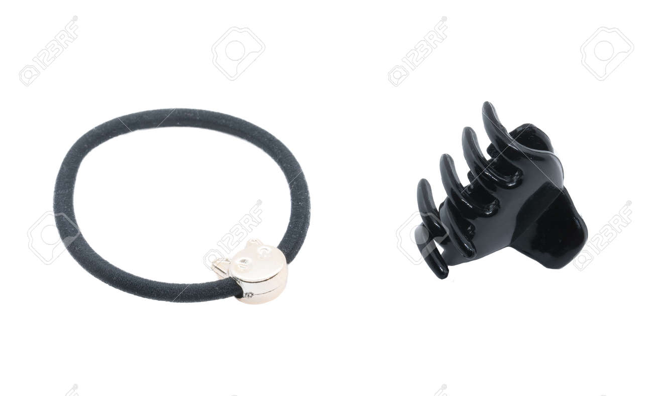 Black thin hair tie with a cat. Small Hair Crab Claw. Hair accessories isolated on white. - 132225077 Black thin hair tie with a cat. Small Hair Crab Claw. Hair accessories isolated on white. - 132225077