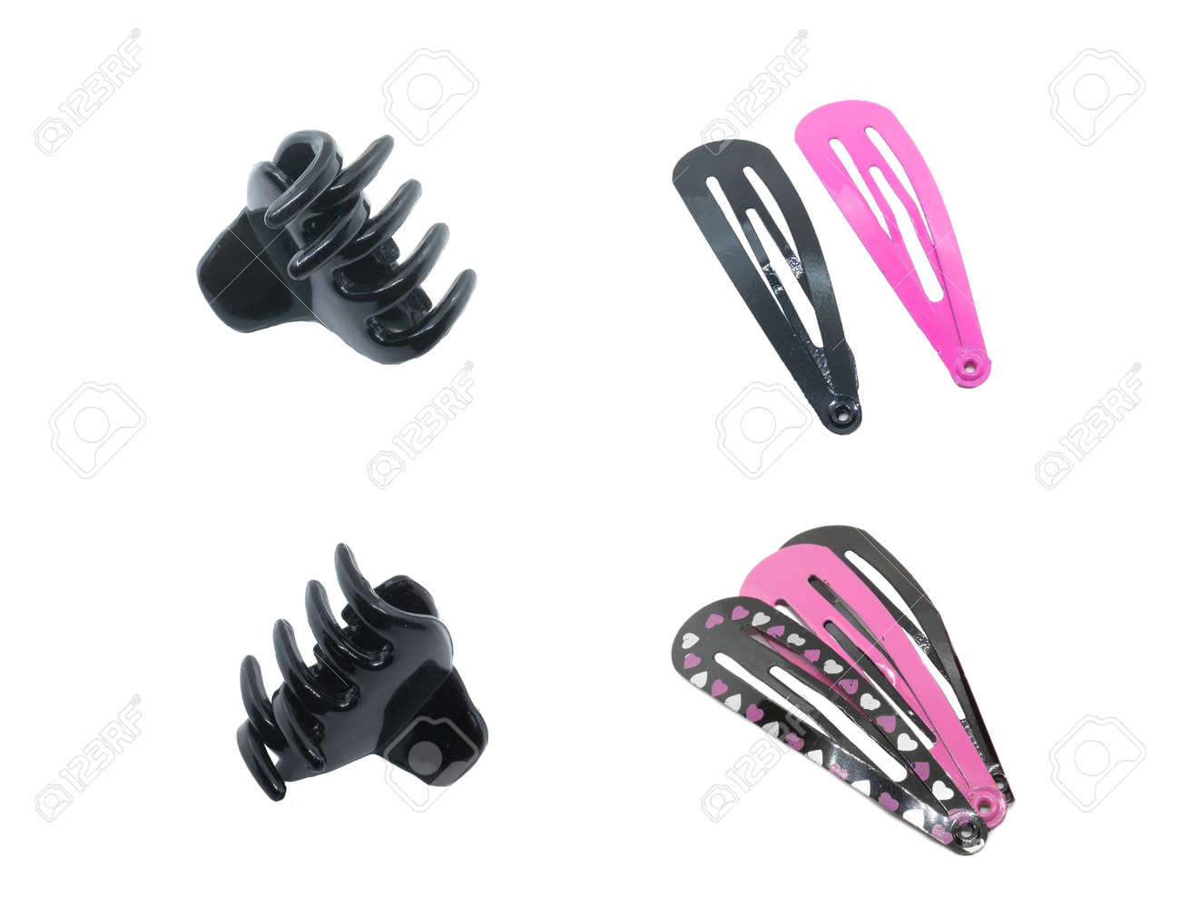 Hair accessories isolated on white. Black Small Size Hair Crab. The composition of the three hairpins. The composition of their two hairpins. - 132225080 Hair accessories isolated on white. Black Small Size Hair Crab. The composition of the three hairpins. The composition of their two hairpins. - 132225080