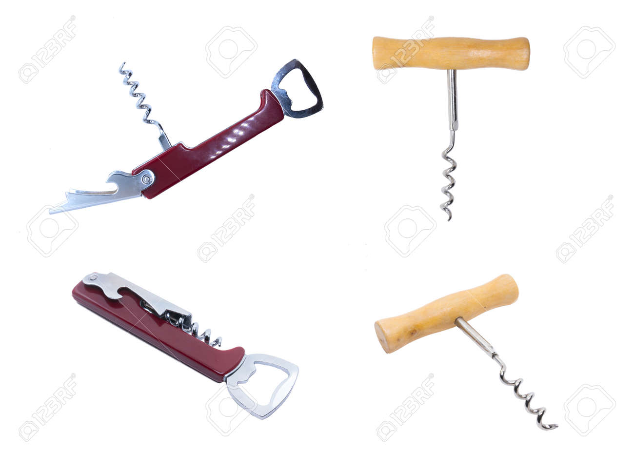 Red modern universal corkscrew. Classic wooden corkscrew for wine. Kitchen corkscrew isolated on white - 132225082 Red modern universal corkscrew. Classic wooden corkscrew for wine. Kitchen corkscrew isolated on white - 132225082