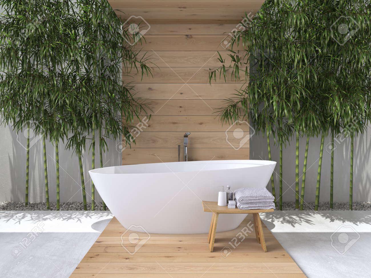 interior of a bathroom with bamboo. 3d rendering - 53243271 interior of a bathroom with bamboo. 3d rendering - 53243271