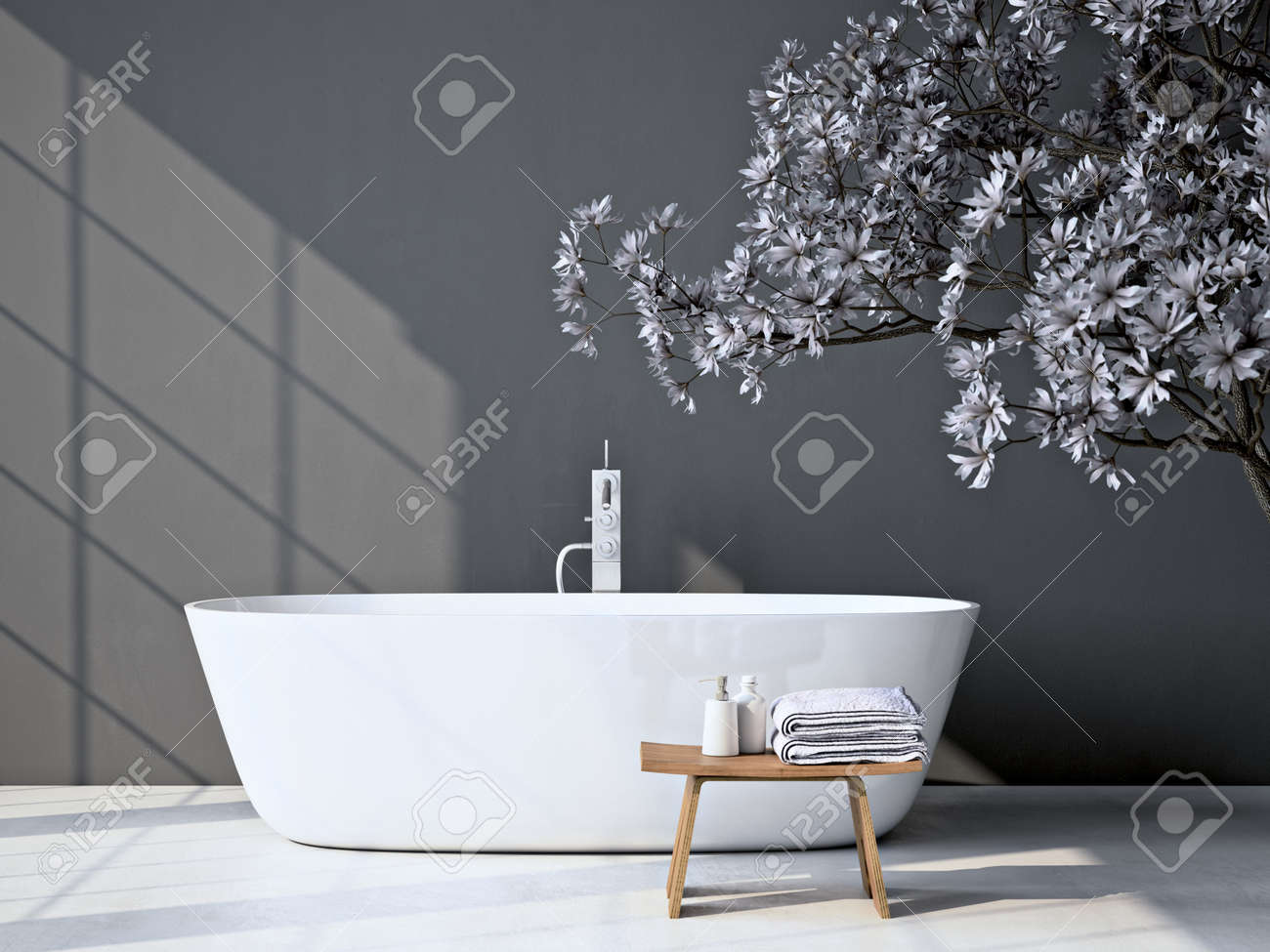 Modern grey bathroom. Spa interior. 3d rendering - 56466668 Modern grey bathroom. Spa interior. 3d rendering - 56466668