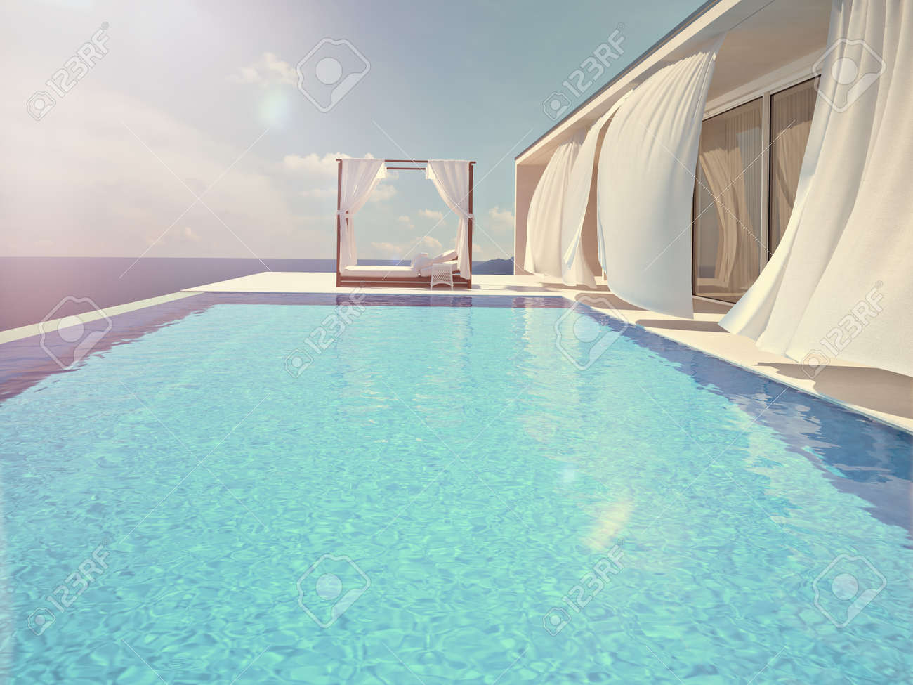 luxury swimming pool in summer. 3d rendering - 59062718 luxury swimming pool in summer. 3d rendering - 59062718