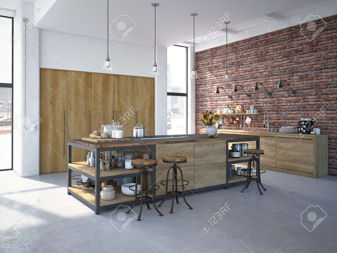 3d rendering of Modern Design Kitchen Interior - 61009523 3d rendering of Modern Design Kitchen Interior - 61009523