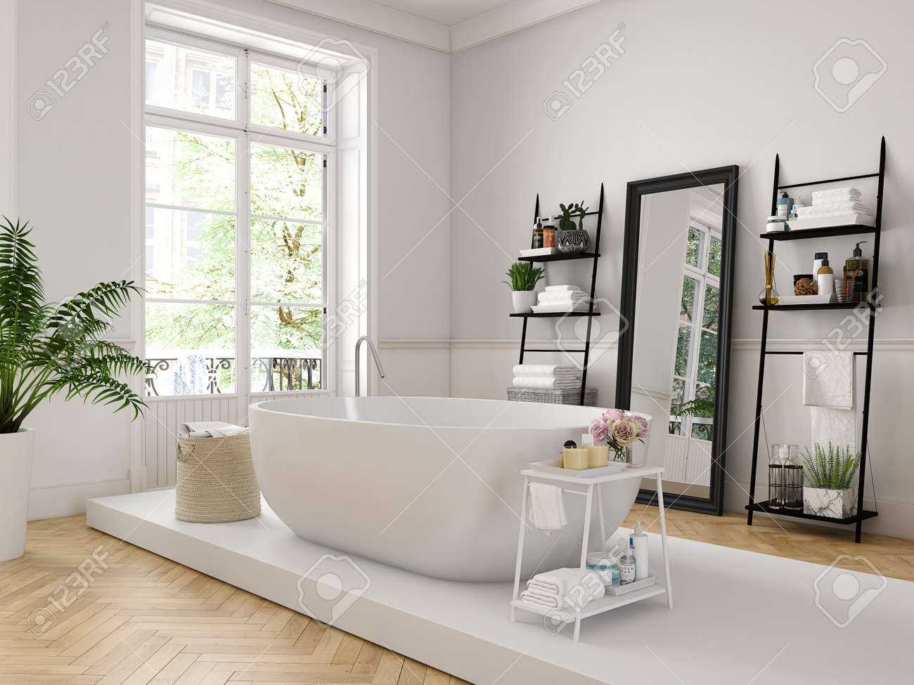 3d rendering. classic luxury bathroom with a white bathtube. - 83310357 3d rendering. classic luxury bathroom with a white bathtube. - 83310357