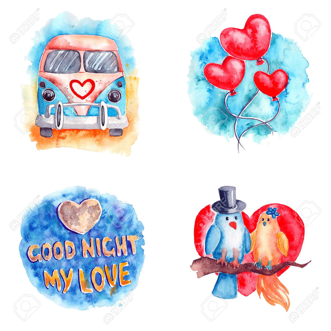 Hand Drawn Colorful Illustration Romantic Watercolor Art Work