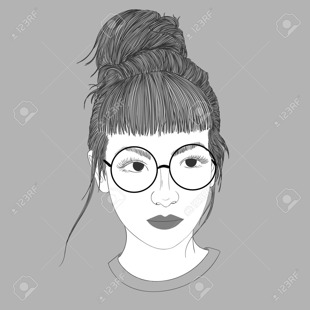young girl wearing glasses and school children doodle beautiful drawing of a girl