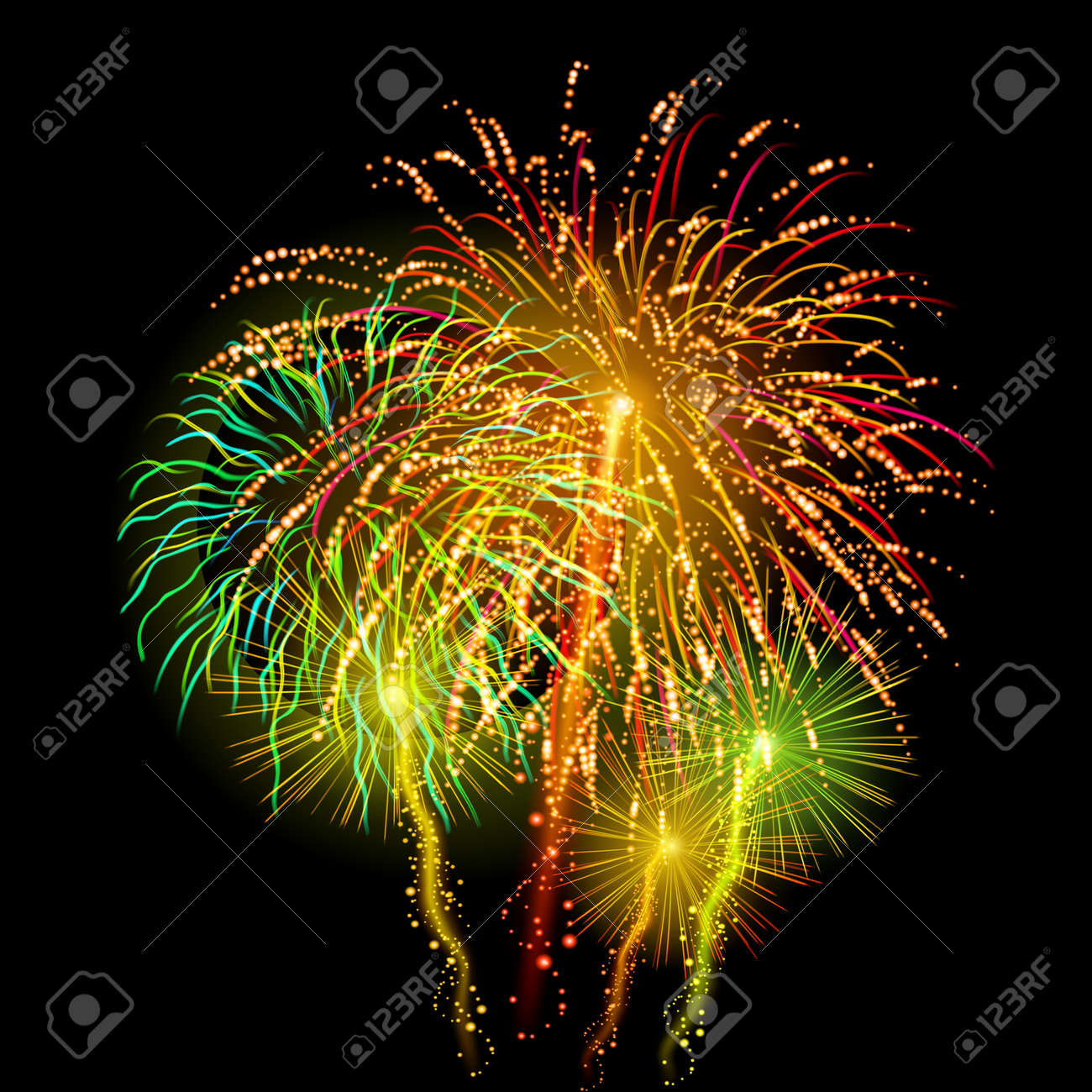 背景黒に明るいお祝い花火 のイラスト素材 ベクタ Image