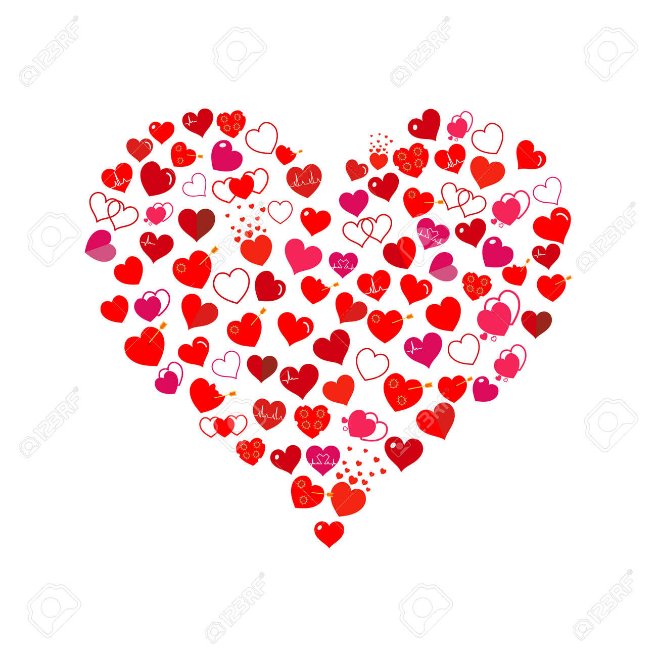 Vettoriale Un Grande Cuore Rosso E Costituito Da Molti Piccoli Cuori Design Piatto Image 4145
