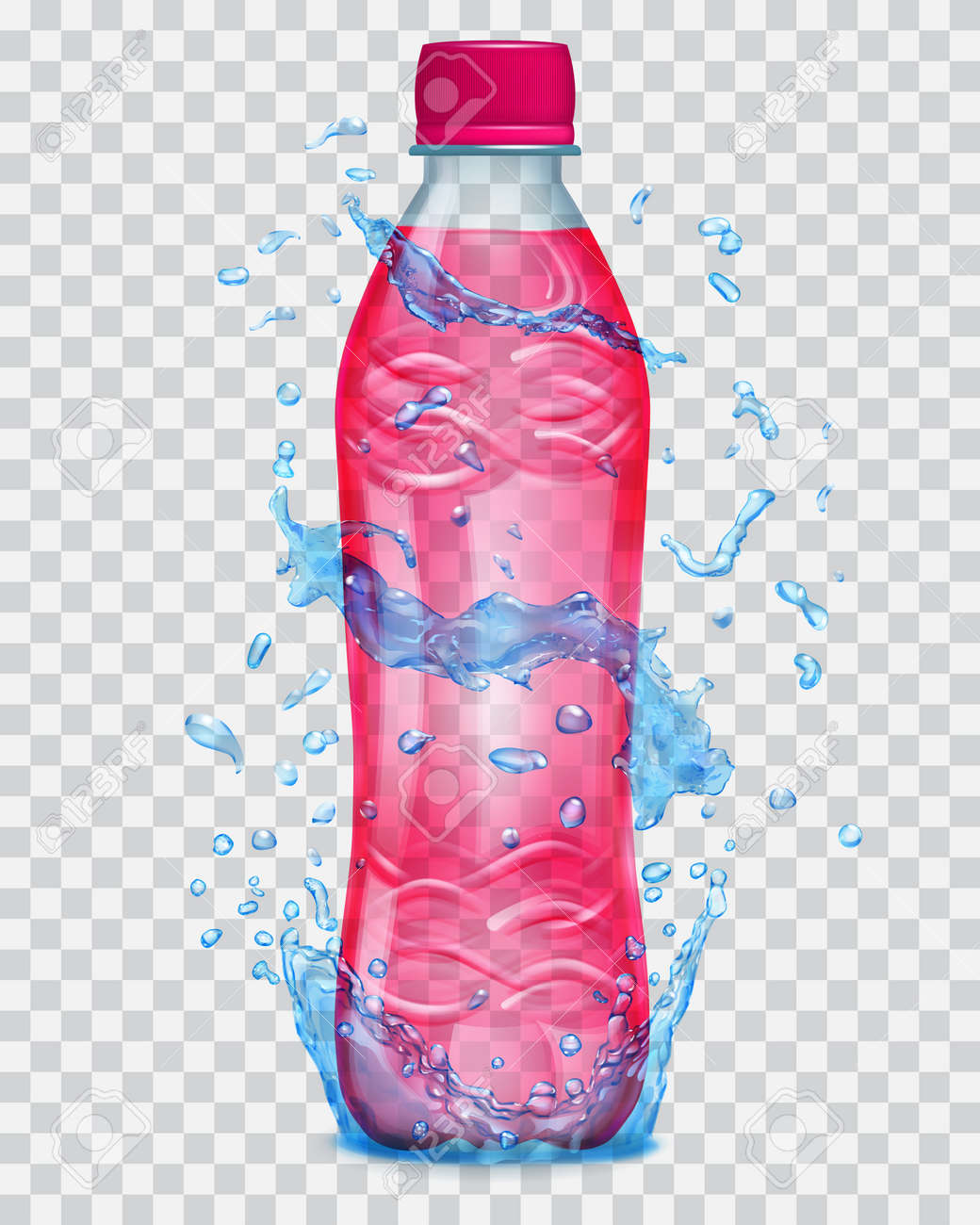 透明な水がブルー色赤い液体で透明なプラスチック製のボトルの周りに跳ねます 赤い帽子 赤いジュースでいっぱいの瓶 ベクター ファイルのみの透明性のイラスト素材 ベクタ Image 透明な水がブルー色赤い液体で透明なプラスチック製のボトルの周りに跳ねます 赤い帽子 赤いジュースでいっぱいの瓶 ベクター ファイルのみの透明性のイラスト素材 ベクタ Image