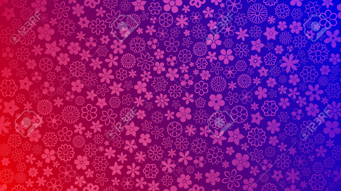 赤と青と紫のイラストで花のイラスト素材 ベクタ Image