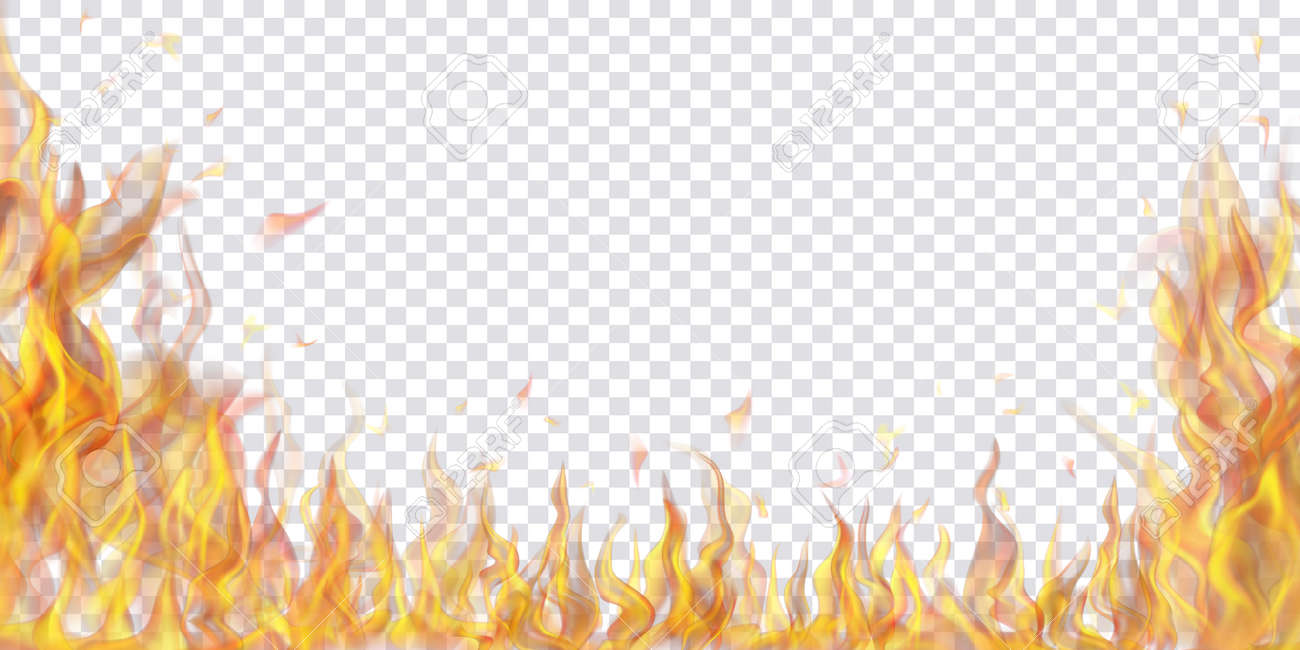 Translucent Fire Flames And Sparks On Transparent Background. For ...