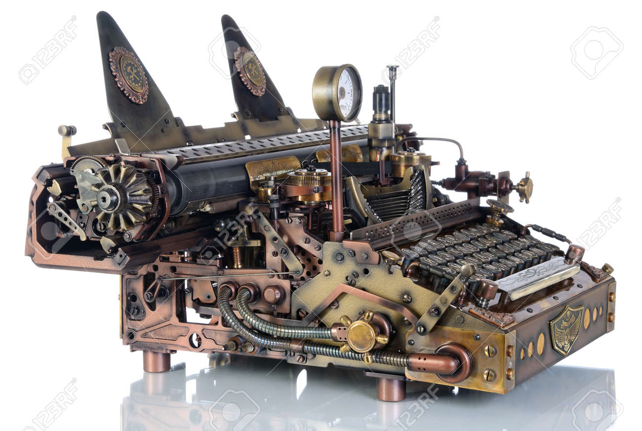 スチーム パンクなスタイル 将来のタイプライターです 手 自家製モデルです ロシアの正書法のフォントです 1918 年 の前に の写真素材 画像素材 Image