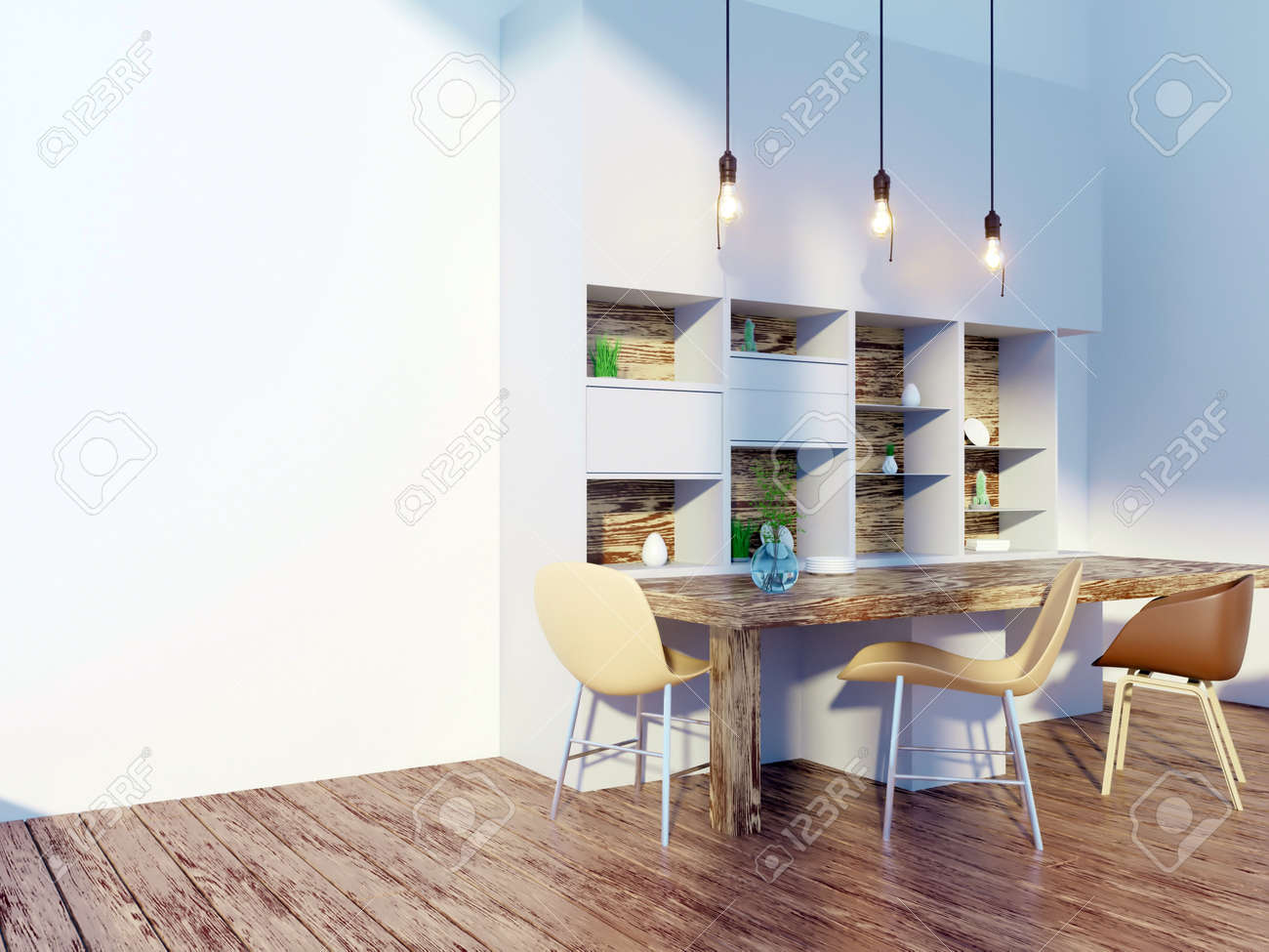 Download Dining Room And Kitchen Interior Wall Mock Up On White Background Stock Photo Picture And Royalty Free Image Image 98858774