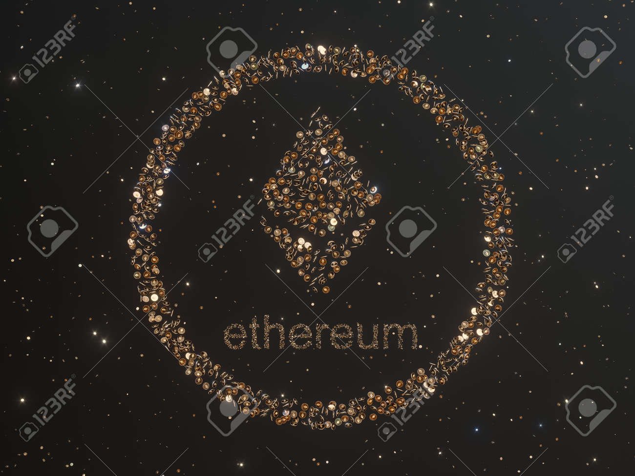 국제 3d 렌더링 그림의 상징인 금화 암호화폐 모네로 라이트코인 비트코인으로 둘러싸인 이더리움 로열티 무료 사진, 그림, 이미지 그리고  스톡포토그래피. Image 100059393