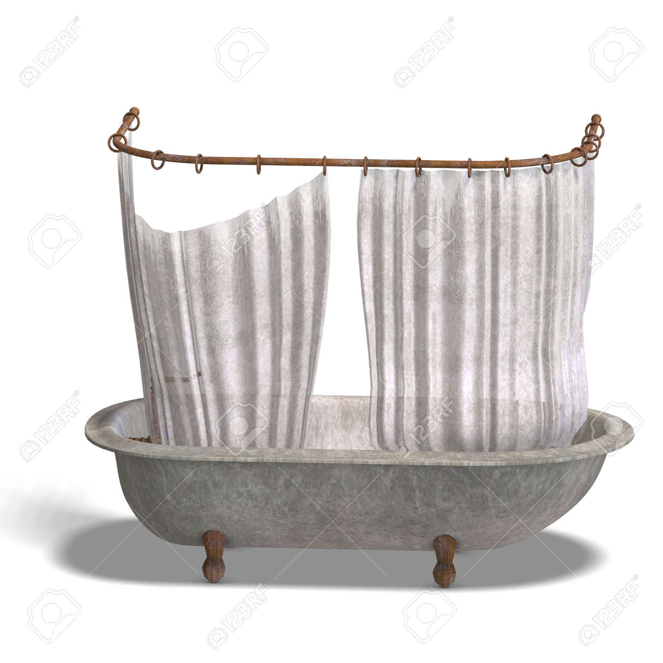 Rendu 3D D\'une Baignoire Sale Et Dangereux Avec Rideau De Douche ... Rendu 3D D\'une Baignoire Sale Et Dangereux Avec Rideau De Douche ...