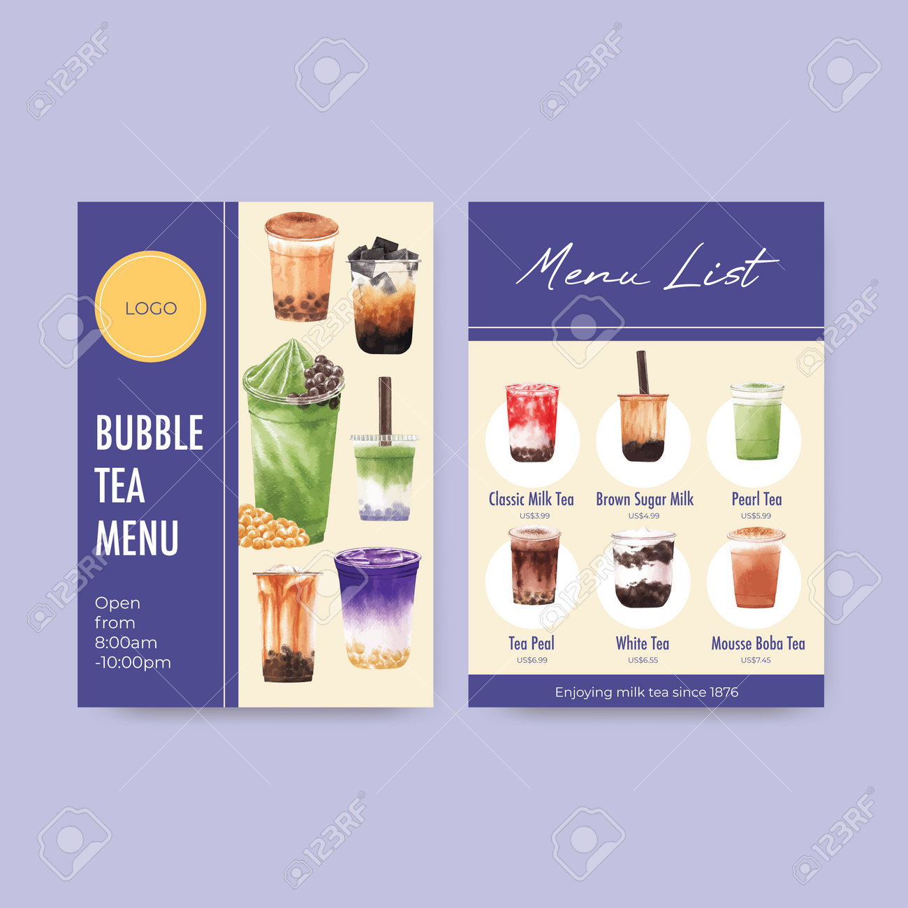 Menu Template With Bubble Milk Tea Concept Design For Restaurant And Cafe Shop Watercolor Vector Illustration Royalty Free Cliparts Vectors And Stock Illustration Image