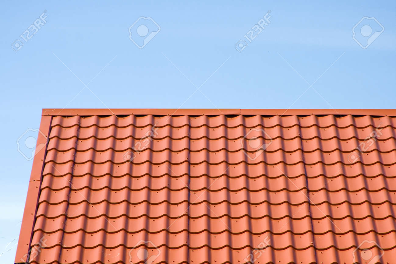Red Roof Of Metal Roofing On The Sky Background Stock Photo Picture And Royalty Free Image Image 75655046
