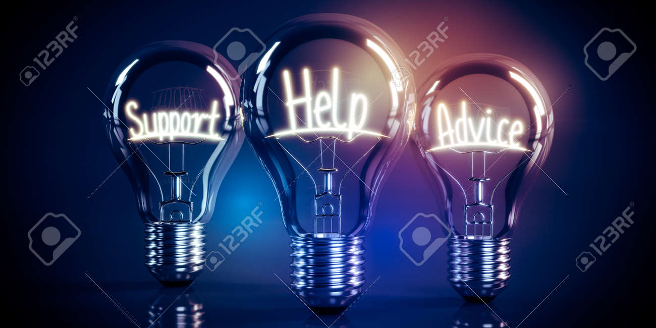 Support, help, advice concept - shining light bulbs - 3D illustration - 172005483 Support, help, advice concept - shining light bulbs - 3D illustration - 172005483