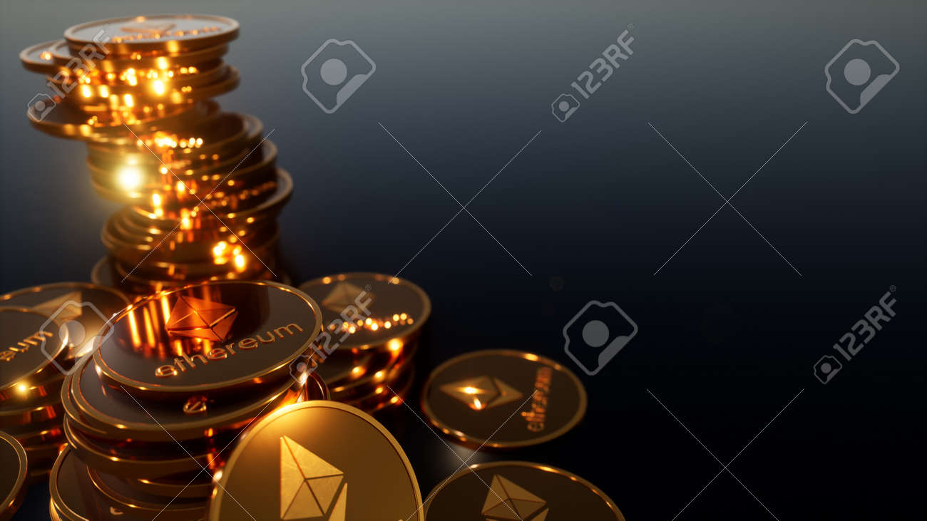 골든 이더리움 동전, 3d 그림 로열티 무료 사진, 그림, 이미지 그리고 스톡포토그래피. Image 175024546