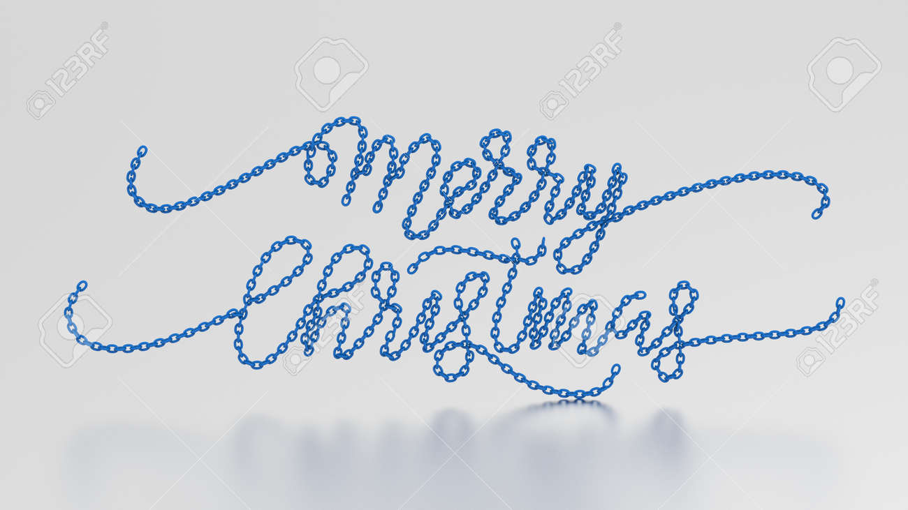 3d illustration merry christmas words from the blue chain on stock blue christmas words
