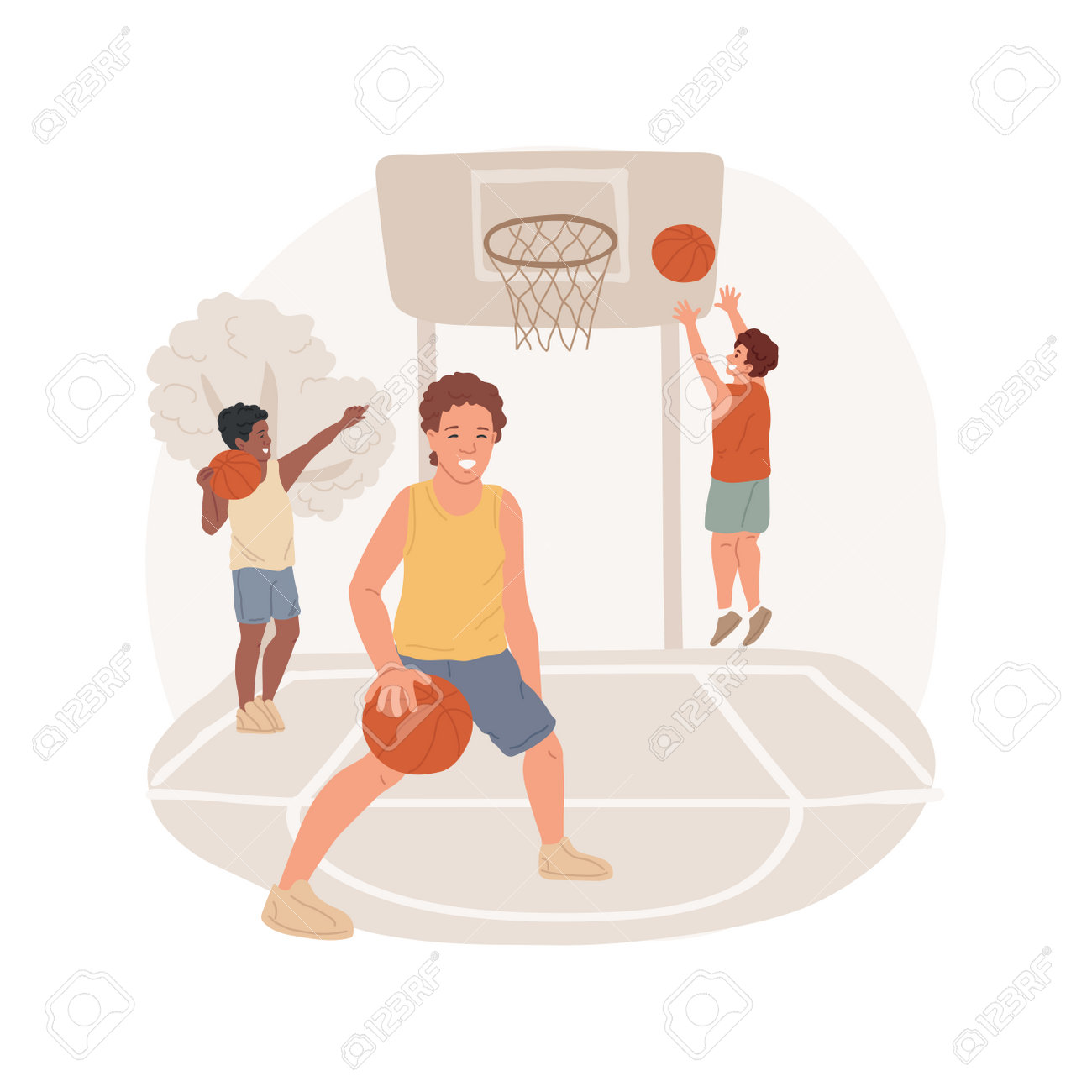 Pessoas jogando basquete na competição imagem vetorial de