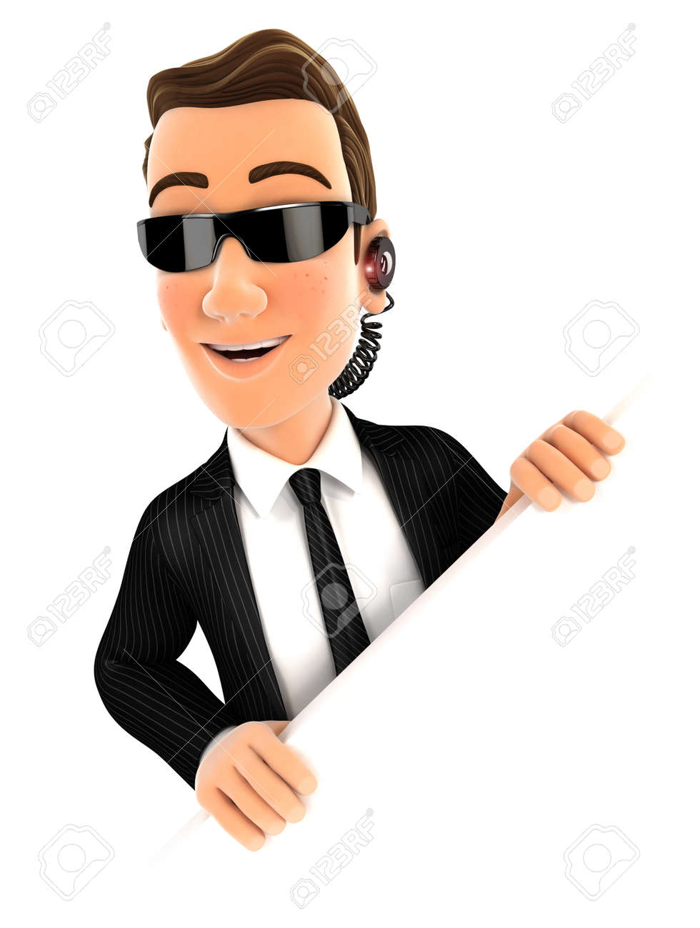 3d security agent behind diagonal wall illustration with isolated security agent