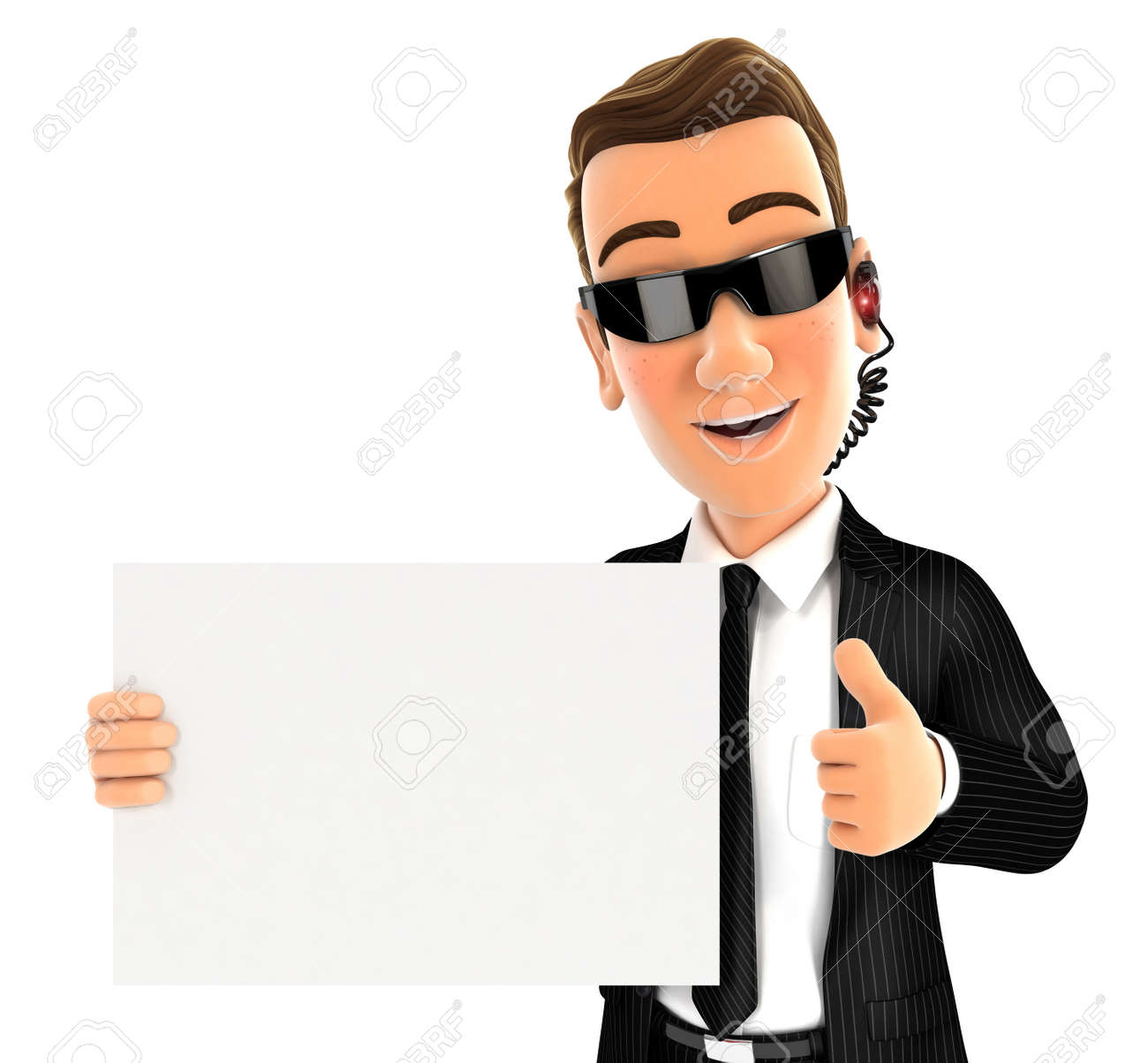 3d security agent holding placard with thumb up illustration security agent